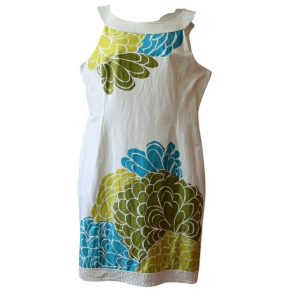Jones New York White Mini Dress with Blue and Olive Floral Accents